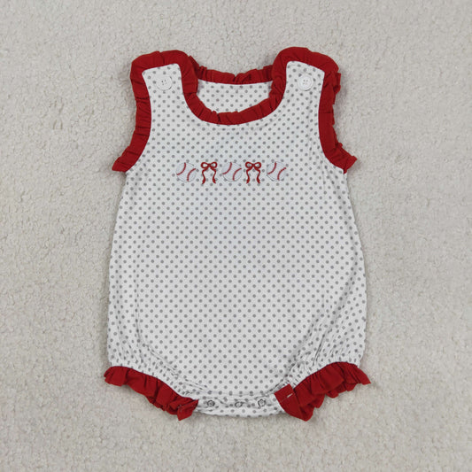 RTS Baby Girls Infant Sleeveless Embroidery Baseball Bows Dots Bubble Romper