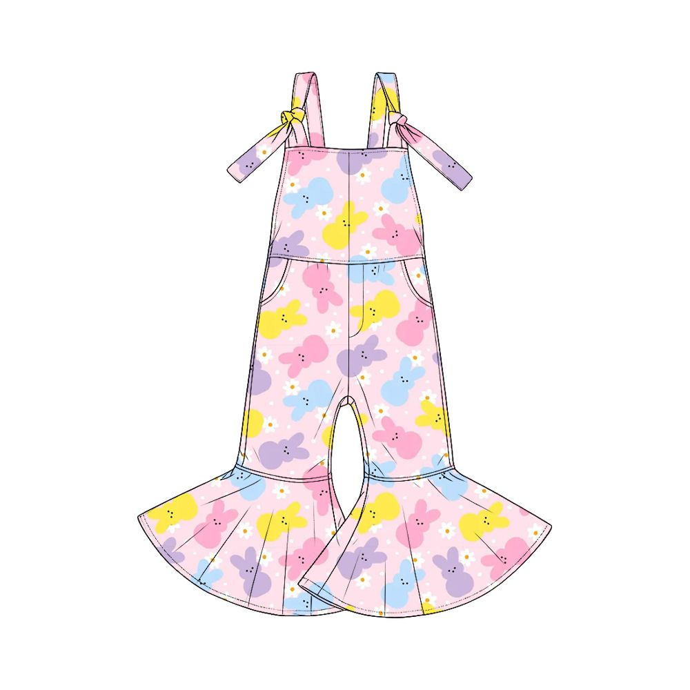 Moq 5 Preorder Baby Girls Kids Easter Rabbits Flower Overalls Jumpsuit Clothes