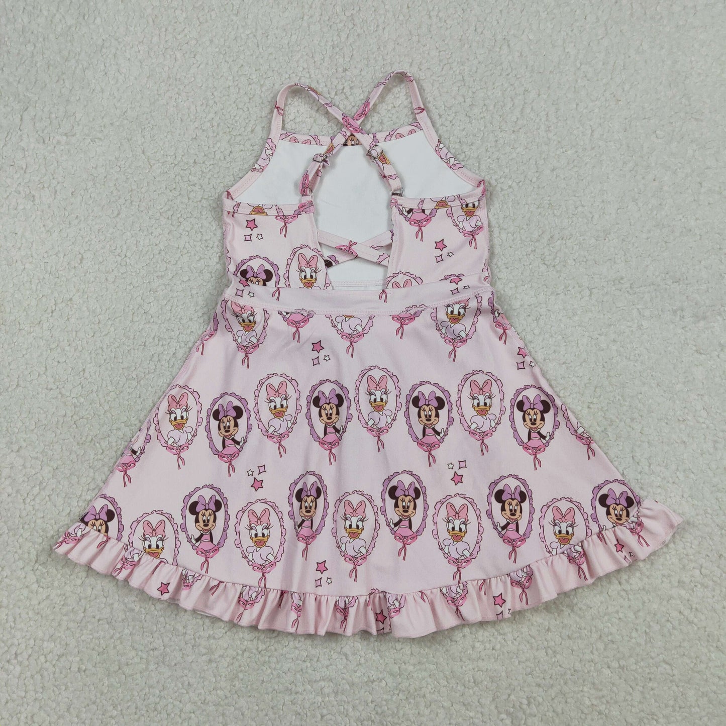 RTS Baby Girls Kids Straps Cartoon Yoga Active Shorts Ruffle Knee Length Dress