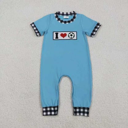 Sibling Baby Boys Kids Short Sleeves Embroidery I Love Balls Rompers Sets Clothes