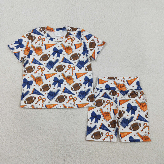 RTS Baby Girls Kids Cheer Bows Shirt Shorts Orange Team Summer Clothes Set