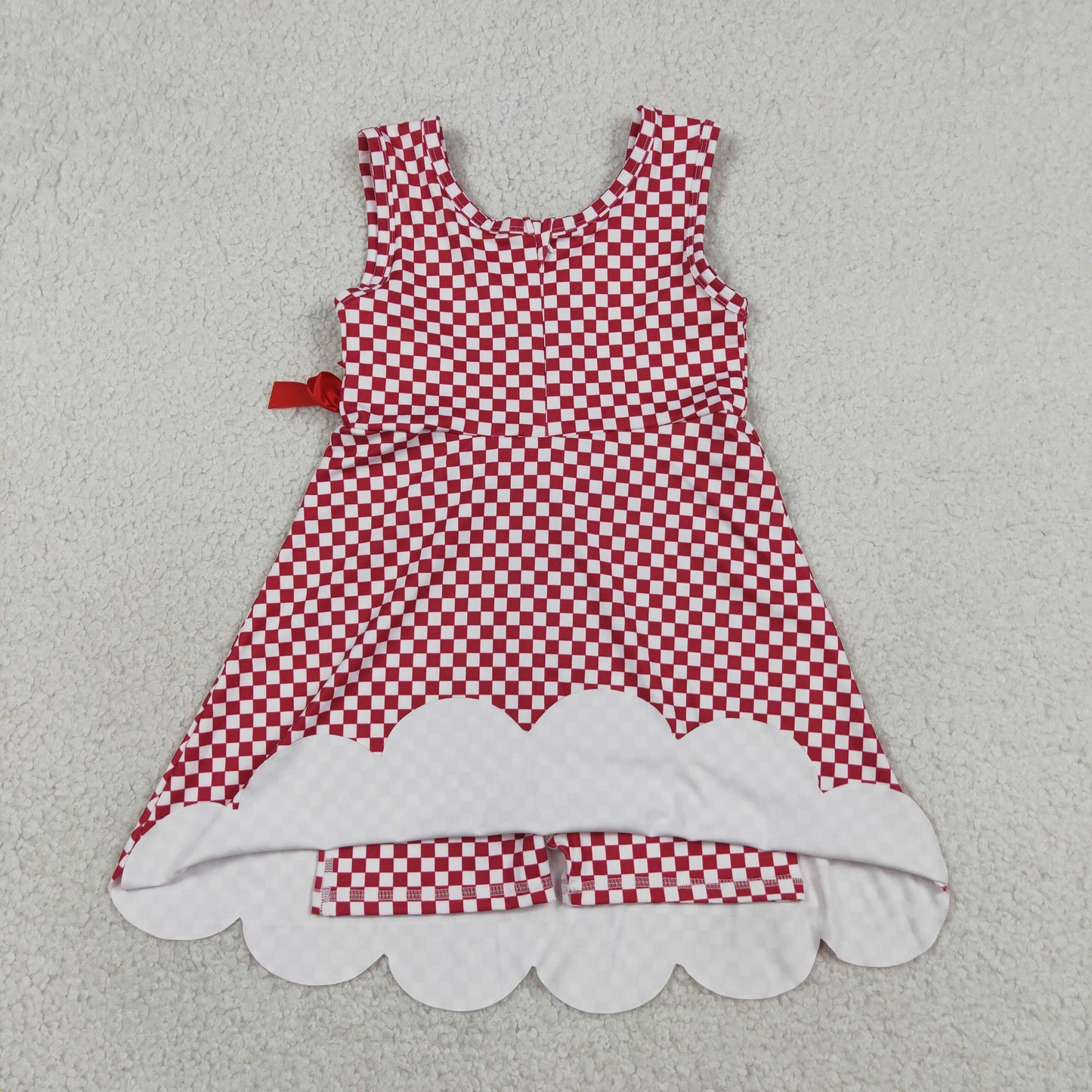 Baby Girls Toddler Sleeveless Red Plaid Yoga Active Knee Length Scallop Dress