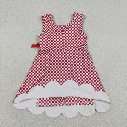 Baby Girls Toddler Sleeveless Red Plaid Yoga Active Knee Length Scallop Dress