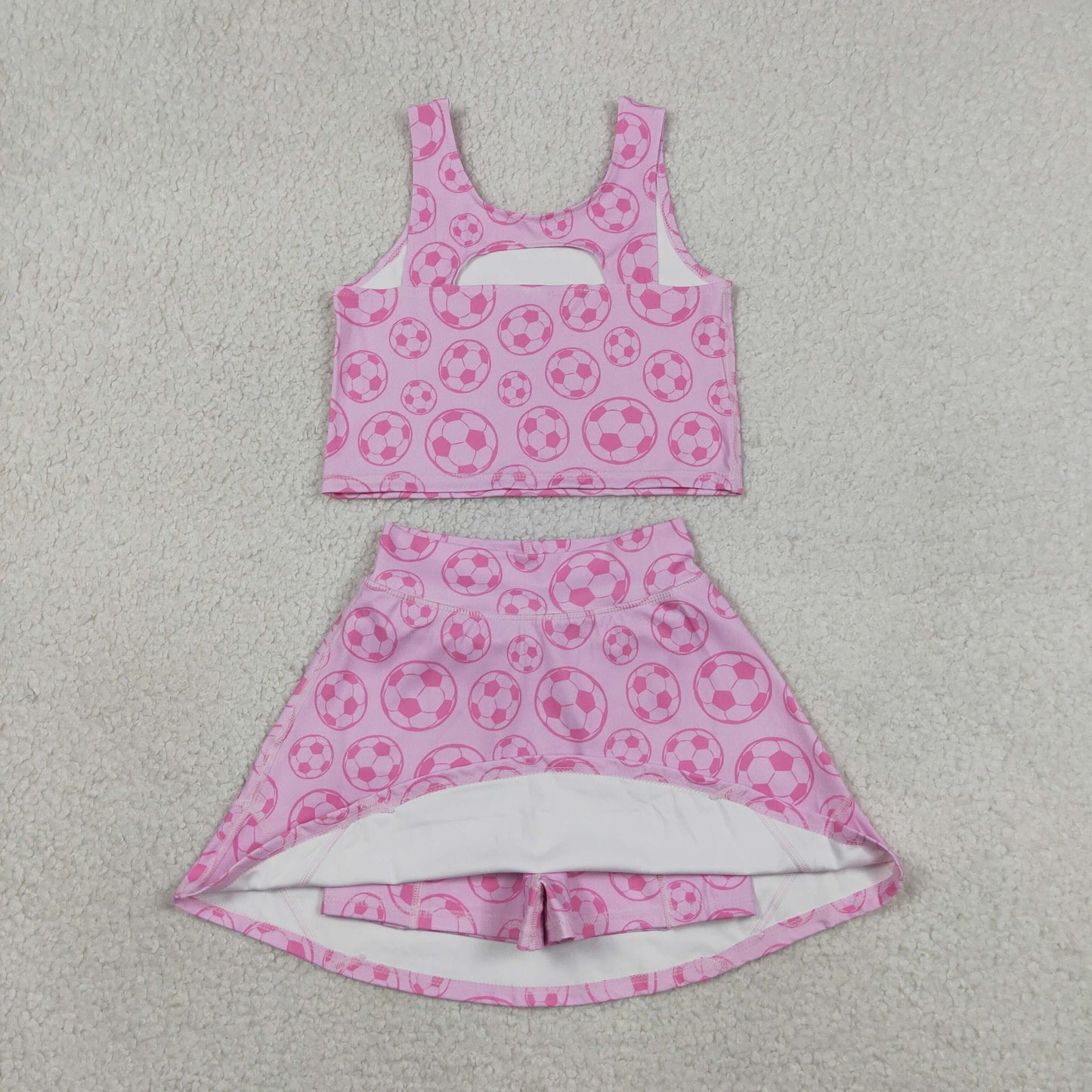 Baby Girls Kids Sleeveless Soccer Tops Pink Skirt Shorts Yoga Summer Set