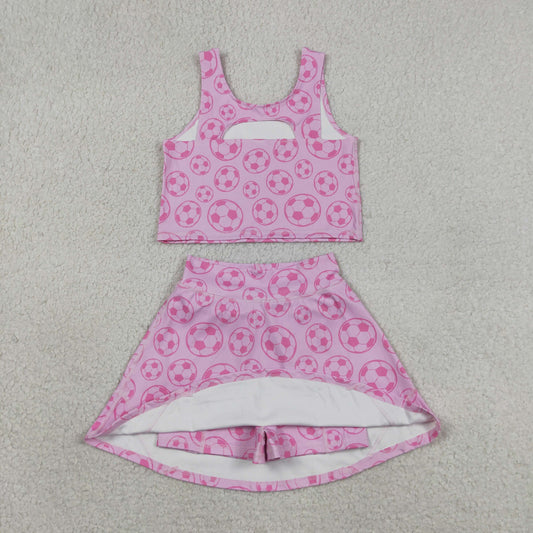 Baby Girls Kids Sleeveless Soccer Tops Pink Skirt Shorts Yoga Summer Set