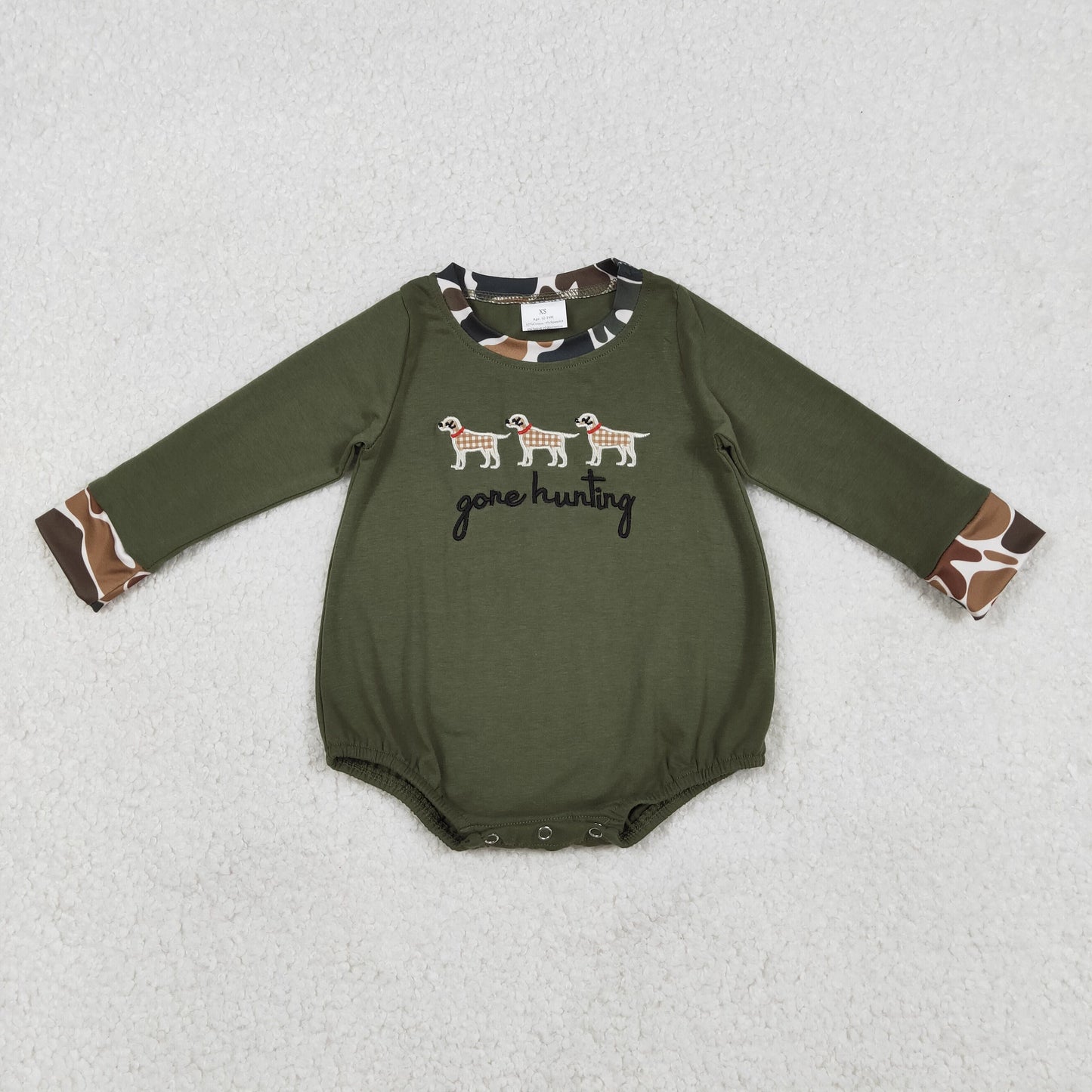 Baby Boys Infant Long Sleeves Embroidery Dogs Hunting Bubble Romper