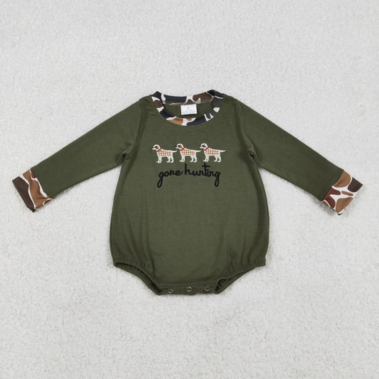 Baby Boys Infant Long Sleeves Embroidery Dogs Hunting Bubble Romper