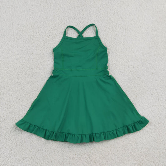Baby Girls Kids Straps Green Ruffle Shorts Knee Length Yoga Active Dress