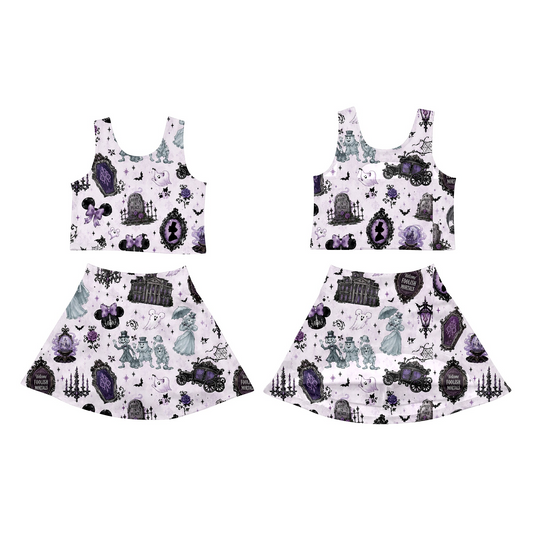 Moq 5 Preorder Baby Girls Kids Bows Ghosts Shirt Cartoon Skirt Shorts Halloween Set Yoga Active Clothes