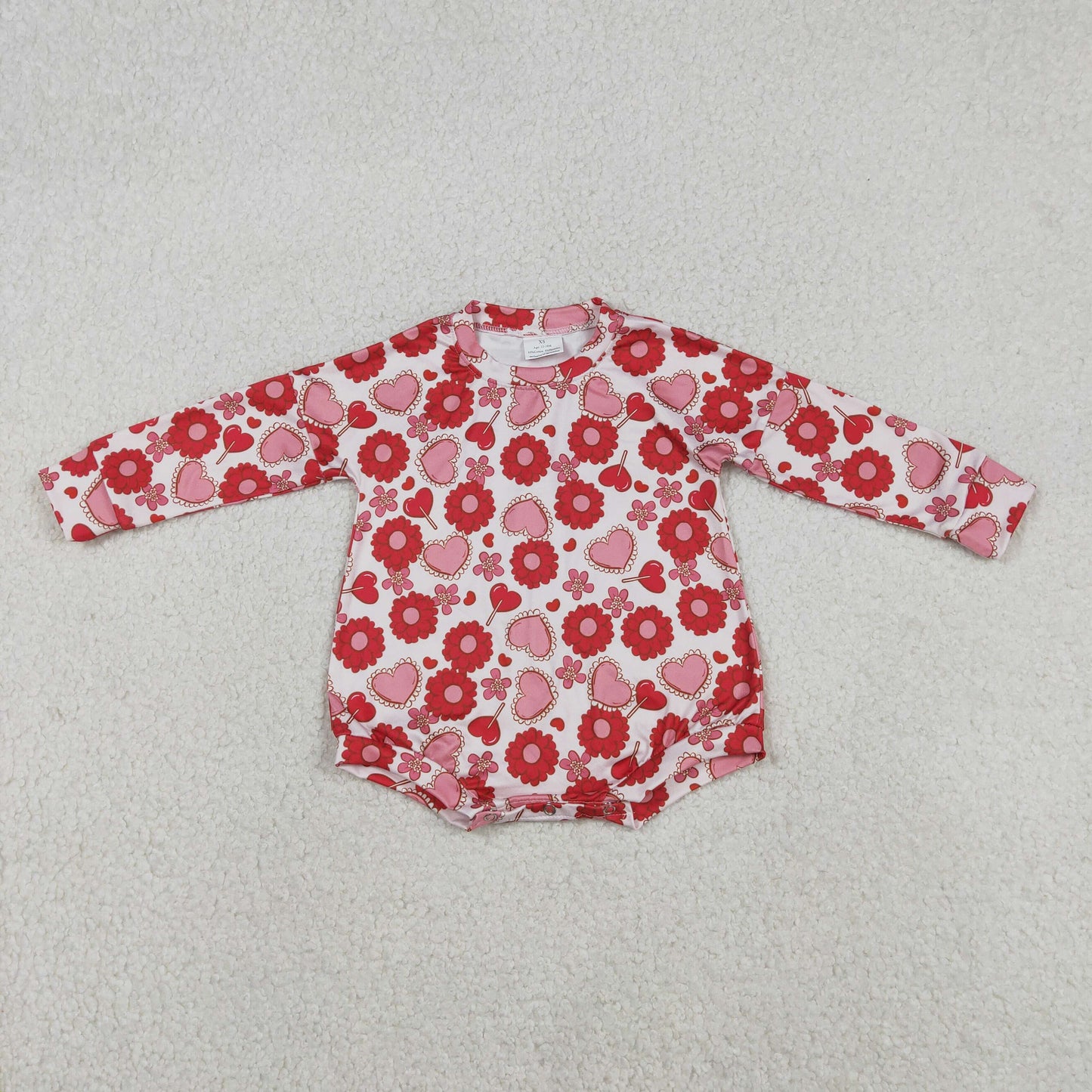 Baby Girls Infant Long Sleeve Hearts Flower Valentine Romper