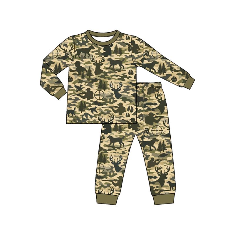 Moq 5 Preorder Baby Boys Kids Deer Ducks Dogs Shirt Camo Pants Hunting Set Pajamas Clothes