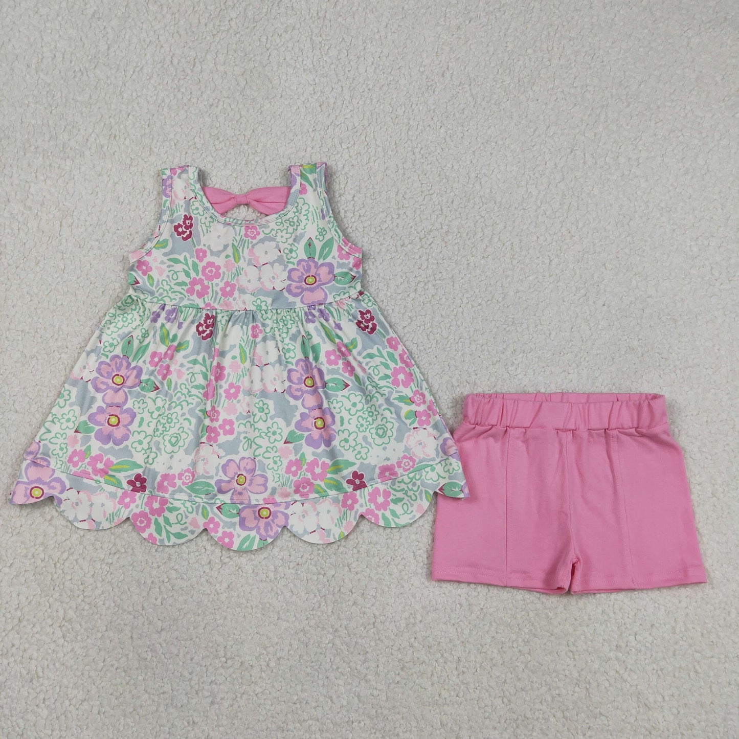 Baby Girls Kids Sleeveless Flower Bows Tops Pink Shorts Summer Set