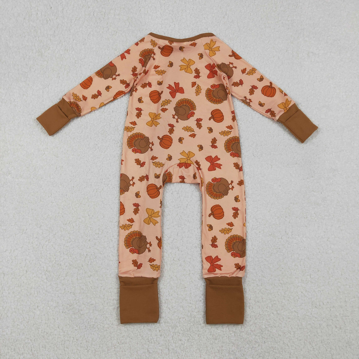 Girls Kids turkey Pumpkin Bows Fall Thanksgiving Zipper Sleeper Romper