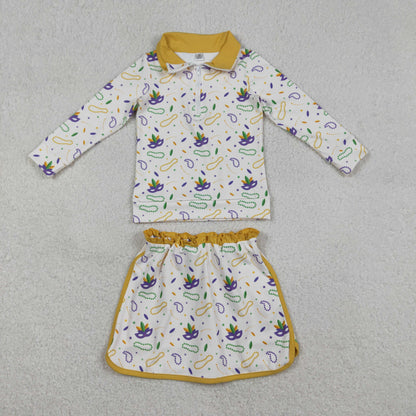 Baby Girls Kids Masks Zipper Pullover Shorts Skirt Skort Mardi Gras Yoga Active Set