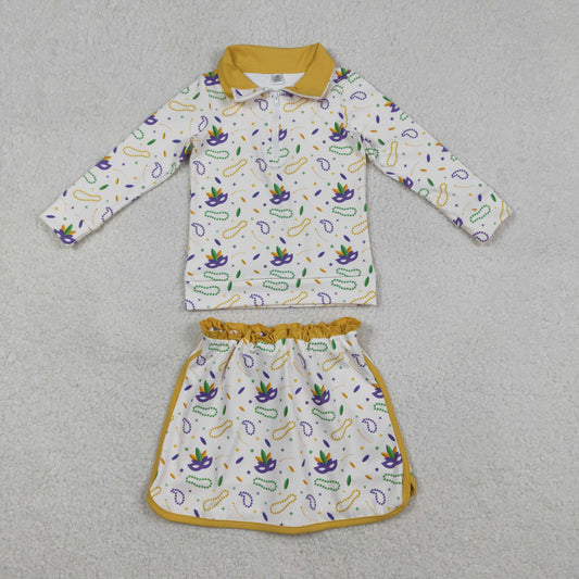 Baby Girls Kids Masks Zipper Pullover Shorts Skirt Skort Mardi Gras Yoga Active Set
