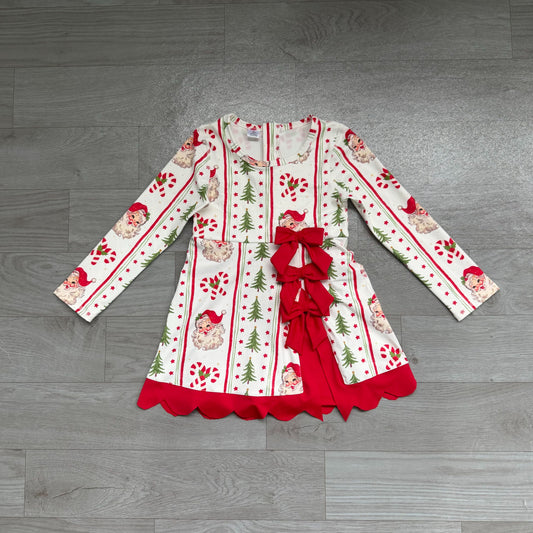 No moq Preorder Baby Girls Kids Long Sleeves Christmas Santa Bows Scallop Dress Yoga Active Clothes