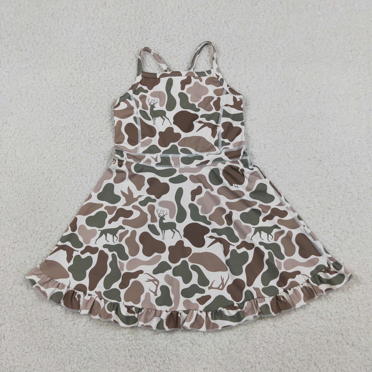 Baby Girls Kids Sleeveless Ducks Deer Dogs Yoga Active Knee Length Camo Dress