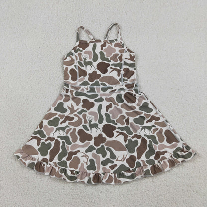 Baby Girls Kids Sleeveless Ducks Deer Dogs Yoga Active Knee Length Camo Dress