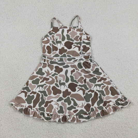 Baby Girls Kids Sleeveless Ducks Deer Dogs Yoga Active Knee Length Camo Dress