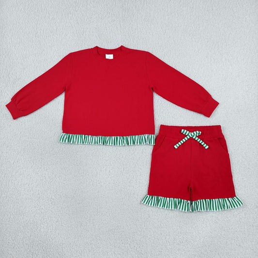 Baby Girls Kids Long Sleeves Tops Pockets Shorts Cotton Set Red Clothes