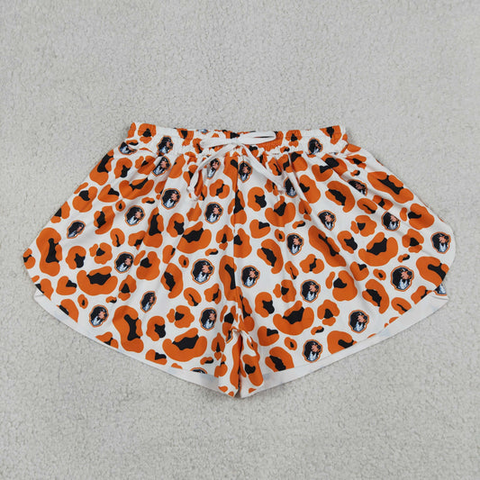 Adult Women Orange Leopard Dogs Team Yoga Active Ruffle Shorts Bottom
