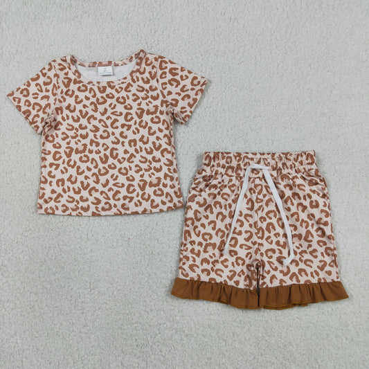 Baby Girls Kids Short Sleeves Leopard Shirt Pockets Shorts Summer Set