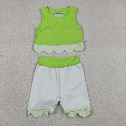 Baby Girls Kids Sleeveless Tops Bows Skirt Shorts Yoga Green Set