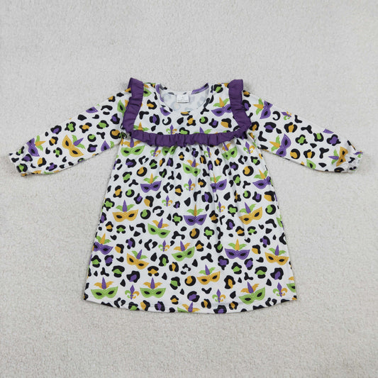 Baby Girls Kids Masks Leopard Purple Ruffle Mardi Gras Knee Length Dress