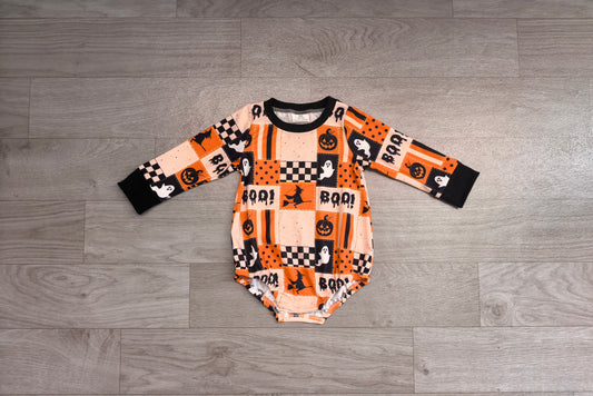 No moq Preorder Baby Boys Infant Long Sleeves Halloween Ghosts Bubble Romper Clothes