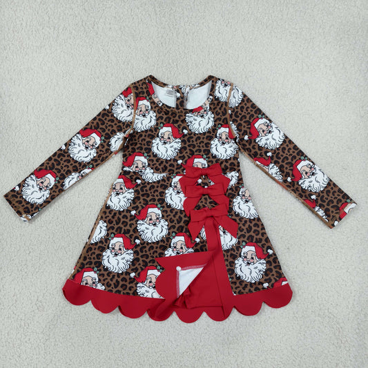Baby Girls Kids Long Sleeves Christmas Santa Leopard Bows Scallop Dress Yoga Active Clothes