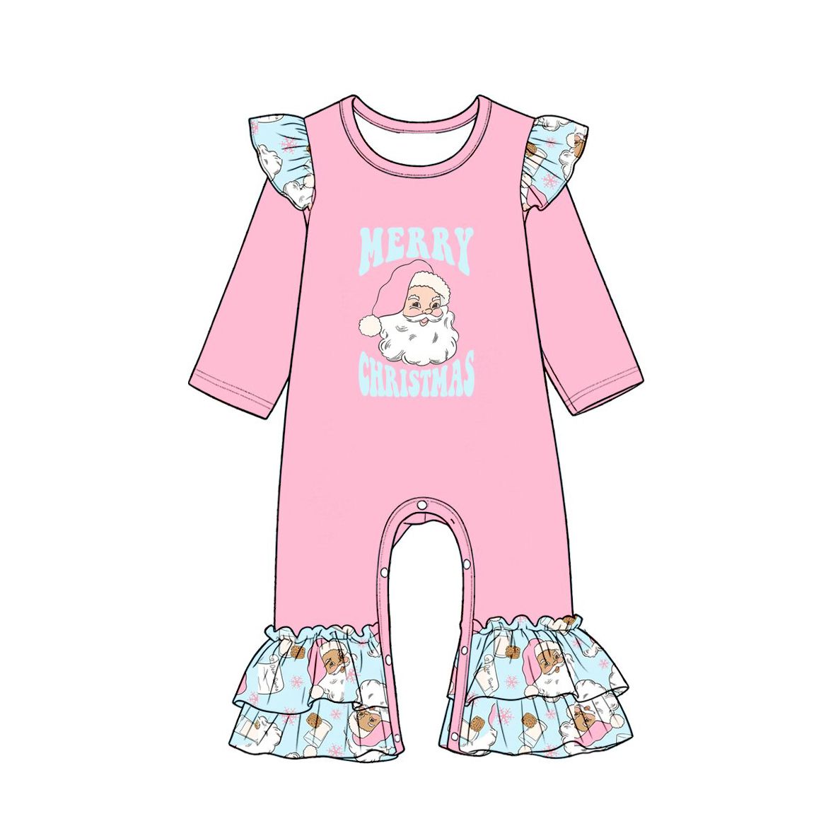 Moq 5 Preorder Baby Girls Kids Long Sleeves Happy Christmas Ruffle Pink Romper Clothes