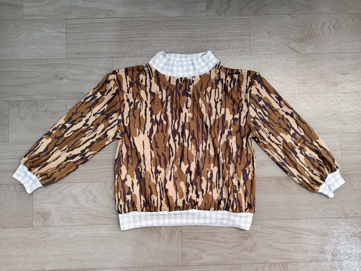 No moq Preorder Toddler Kids Long Sleeves Camo Pullover Zipper Shirt Clothes
