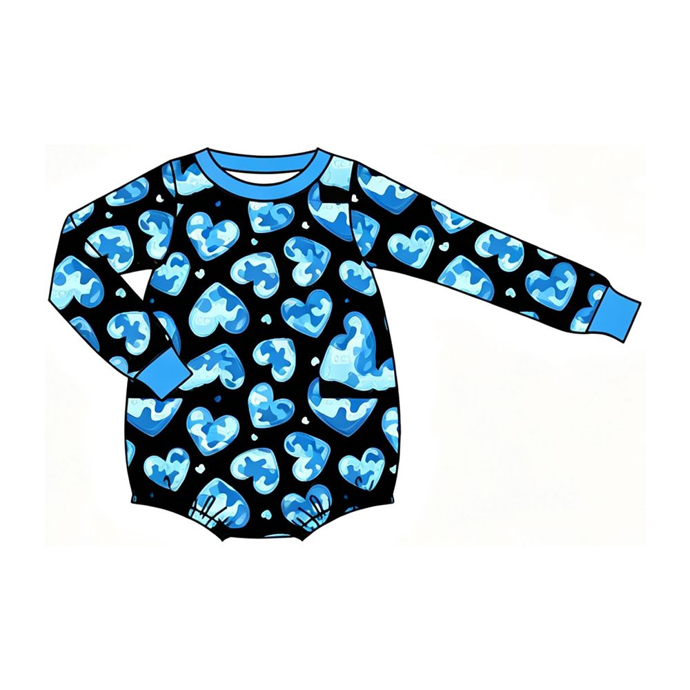 Moq 5 Preorder Baby Boys Kids Infant Long Sleeves Camo Hearts Valentine Romper Blue Clothes