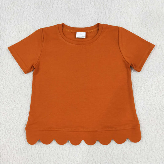 Baby Girls Kids Short Sleeves Scalloped Shirt Tops Cotton Clothes