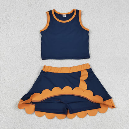 Sibling Baby Girls Kids Sleeveless Shirts Scallop Skirts Shorts Yoga Active Sets Clothes