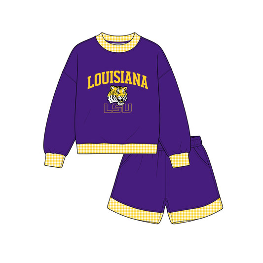 Moq 5 Preorder Adult Women Long Sleeves Tiger Purple Shirt Shorts Team Set Clothes