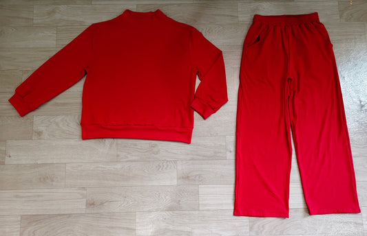 No moq Preorder Adult Women Long Sleeves Dark Red Shirt Pockets Pants Cotton Set Clothes