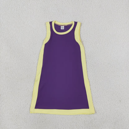 Baby Girls Kids Yoga Active Sleeveless Yellow Trim Dress Purple Clothes