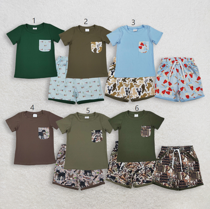 RTS Sibling Baby Boys Kids Short Sleeves Cotton Shirts Pockets Shorts Sets Summer Camo Clothes