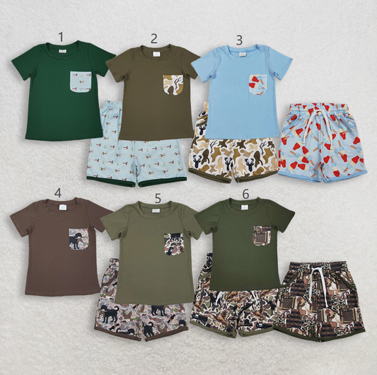 RTS Sibling Baby Boys Kids Short Sleeves Cotton Shirts Pockets Shorts Sets Summer Camo Clothes