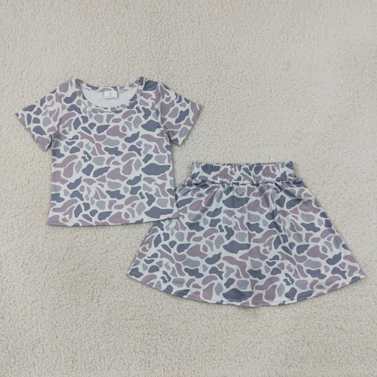 Baby Girl Short Sleeves Grey Camo Shirt Skorts Set Summer Clothes