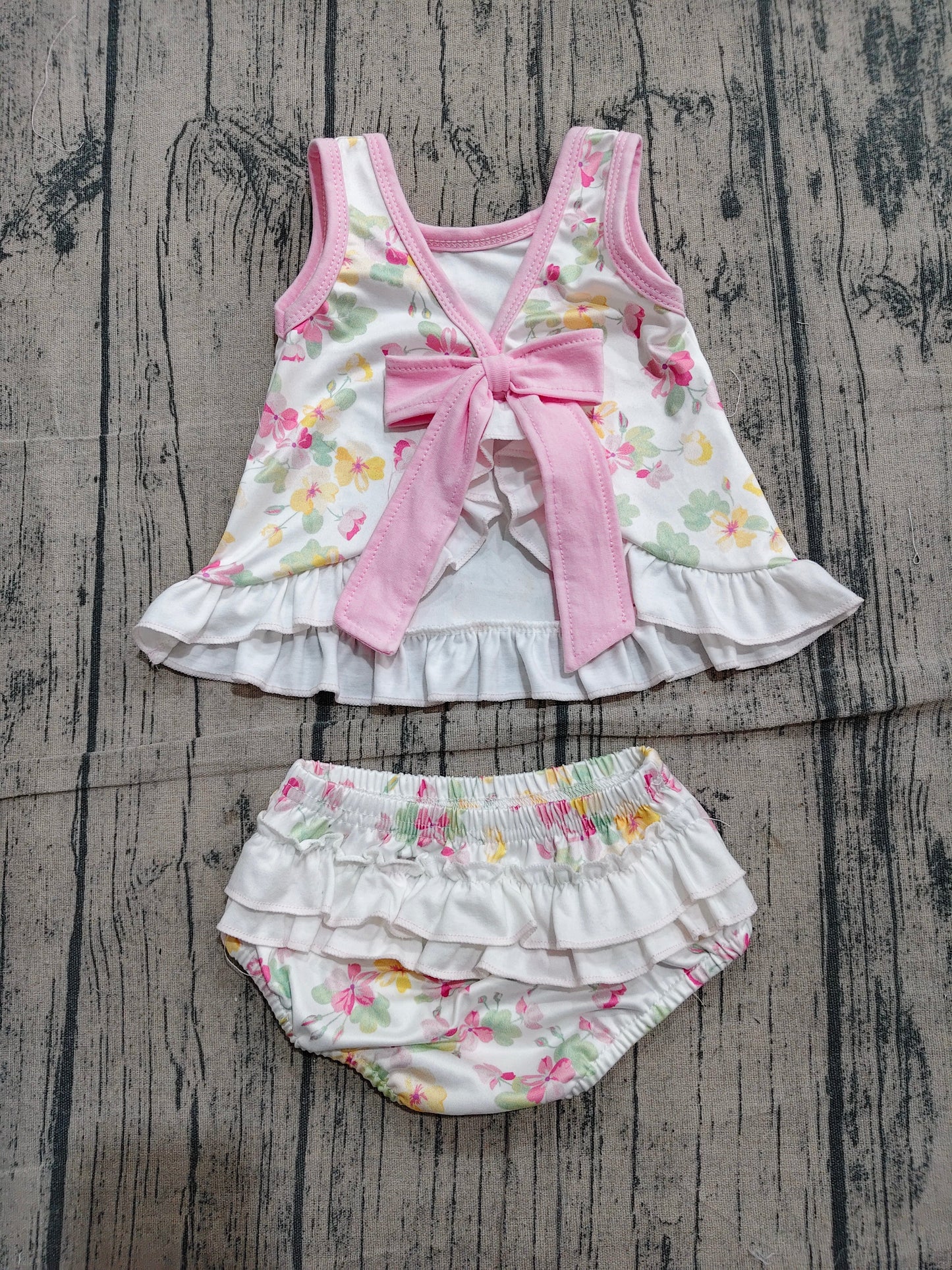 Preorder Baby Girls Kids Back Bow Floral Tops Ruffle Bummie Set Summer Clothes