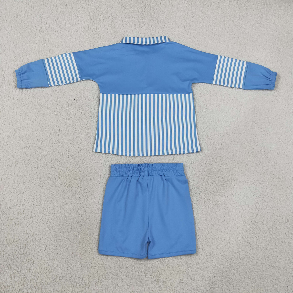 Baby Girls Kids Blue Stripes Zipper Pullover Shorts Yoga Active Set Clothes