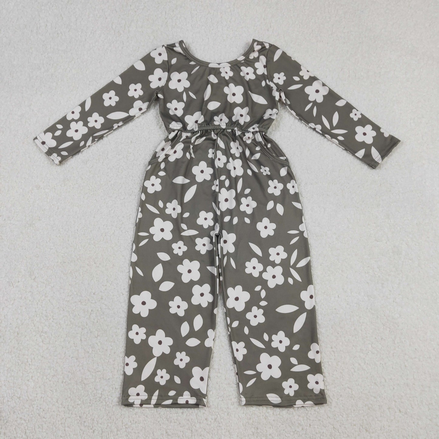 Baby Girls Kids Long Sleeves Flower Buttons Pockets Pants Jumpsuit