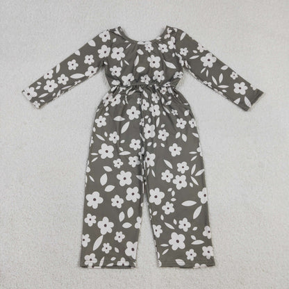 Baby Girls Kids Long Sleeves Flower Buttons Pockets Pants Jumpsuit