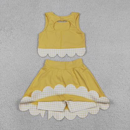 Baby Girls Yellow Sleeveless Tops Bows Skirt Shorts Yoga Clothes Set