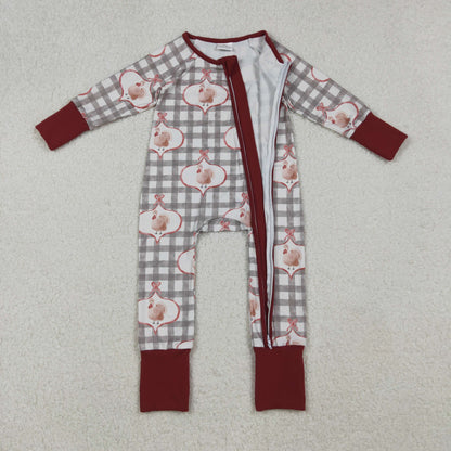 Girls Infant turky Bows Plaid Thanksgiving Zipper Sleeper Romper