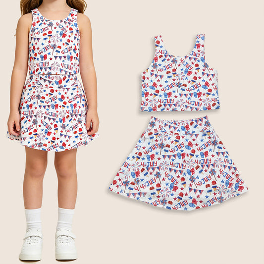 Baby Girls Popsicles Stars Bows Tops Skirt Shorts 4th of July Yoga Clothes Set