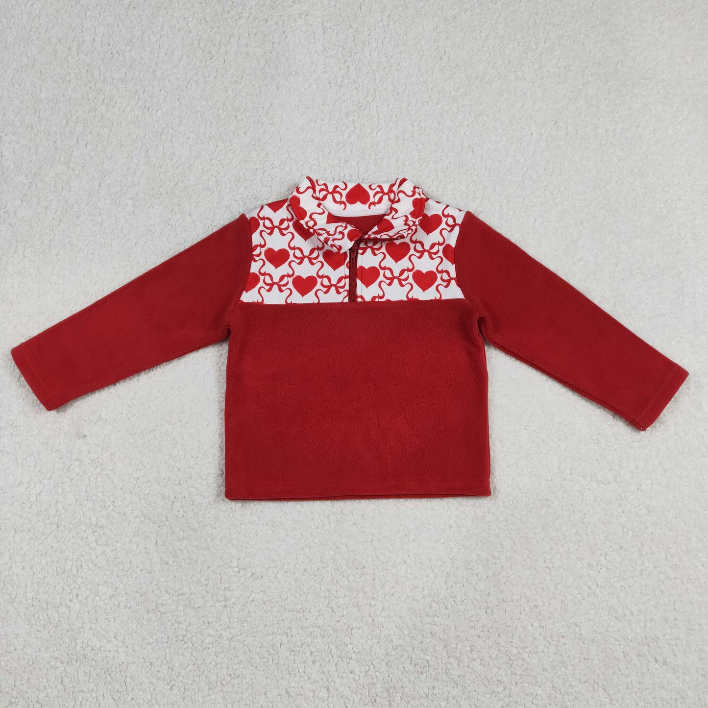 Baby Girls Red Long Sleeves Bows Hearts Valentines Zipper Fleece Pullover Sweater