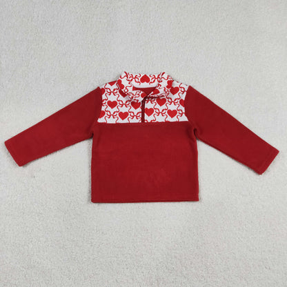 Baby Girls Red Long Sleeves Bows Hearts Valentines Zipper Fleece Pullover Sweater